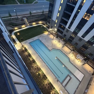 View of the Pool from roof of Stonefield Apartments